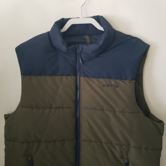 ORVIS Men L Ripstop Quilted Puffer Blue Green Full Zip Insulated Vest Jacket - Picture 3 of 14